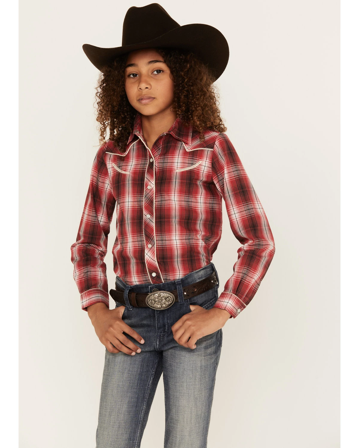 Roper Girls' Plaid Print Long Sleeve Snap Western Shirt Red 7 Roper Girls' Plaid Print Long Sleeve Snap Western Shirt Red - Image 5