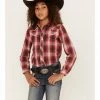 Roper Girls' Plaid Print Long Sleeve Snap Western Shirt Red