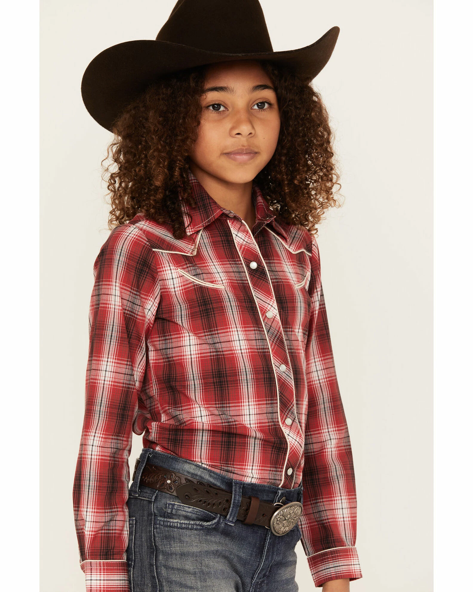 Roper Girls' Plaid Print Long Sleeve Snap Western Shirt Red 4 Roper Girls' Plaid Print Long Sleeve Snap Western Shirt Red - Image 2