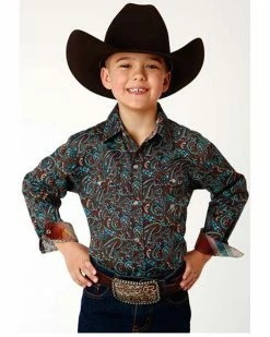 Roper Boys' Paisley Print Long Sleeve Snap Western Shirt Brown 7 Roper Boys' Paisley Print Long Sleeve Snap Western Shirt Brown -Roper Shop 2000352126 200 P1 1