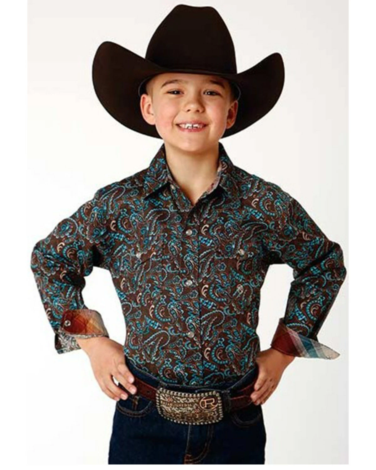 Roper Boys' Paisley Print Long Sleeve Snap Western Shirt Brown 5 Roper Boys' Paisley Print Long Sleeve Snap Western Shirt Brown - Image 3