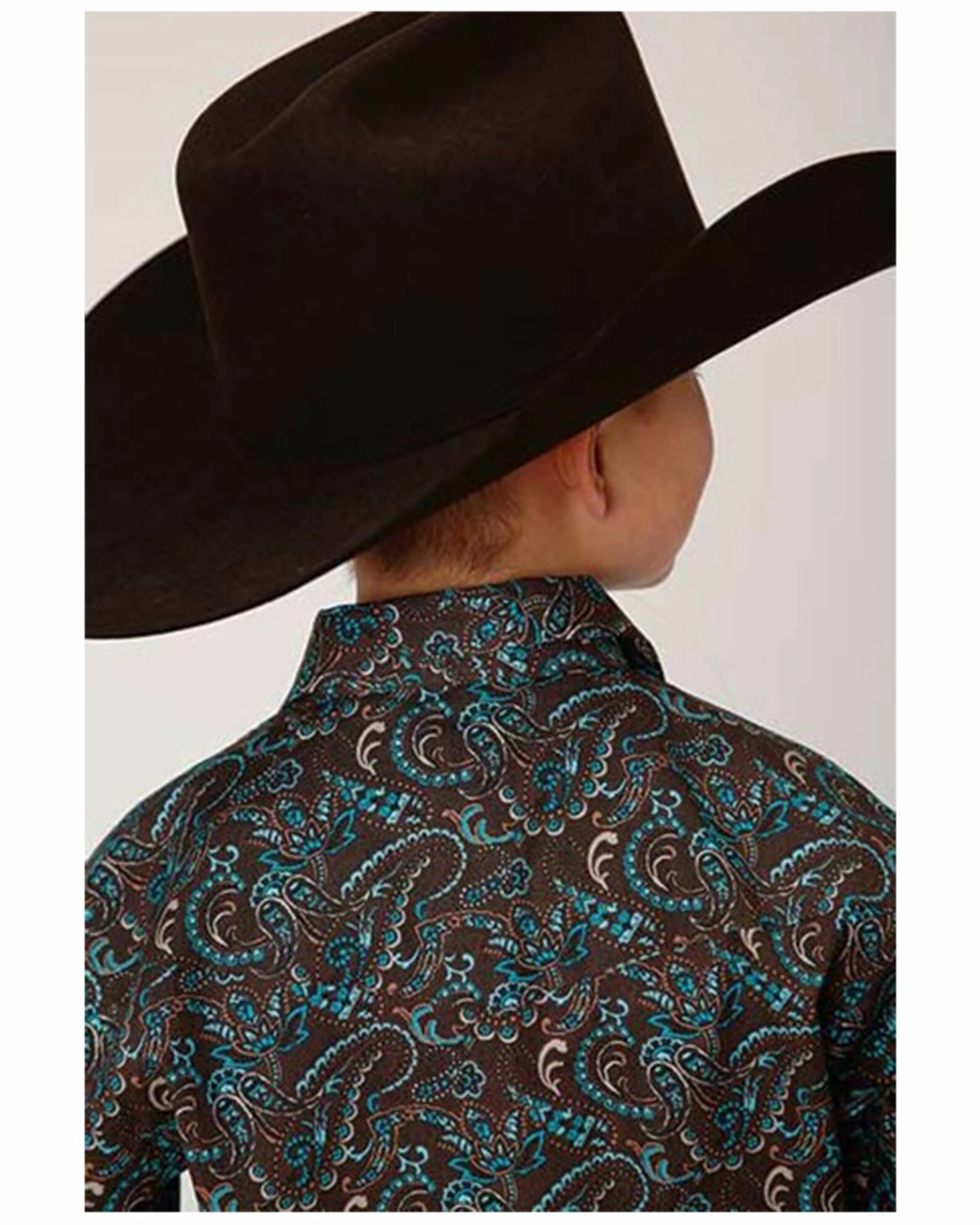 Roper Boys' Paisley Print Long Sleeve Snap Western Shirt Brown 4 Roper Boys' Paisley Print Long Sleeve Snap Western Shirt Brown - Image 2