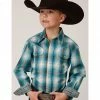Roper Boys' Plaid Print Long Sleeve Snap Western Shirt Teal 1 Roper Boys' Plaid Print Long Sleeve Snap Western Shirt Teal -Roper Shop 2000352129 442 P1