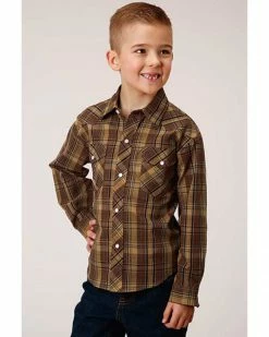 Roper Boys' Plaid Brown Western Snap Long Sleeve Shirt 7 Roper Boys' Plaid Brown Western Snap Long Sleeve Shirt -Roper Shop 2000352131 200 P1 1