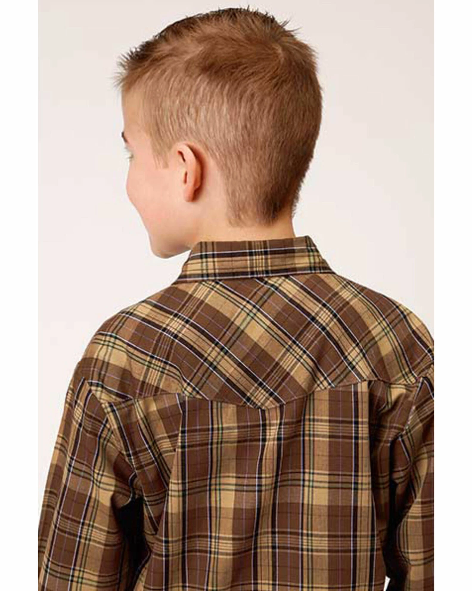 Roper Boys' Plaid Brown Western Snap Long Sleeve Shirt 4 Roper Boys' Plaid Brown Western Snap Long Sleeve Shirt - Image 2