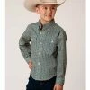 Roper Boys' Geo Print Long Sleeve Button-Down Western Shirt Teal 2 Roper Boys' Geo Print Long Sleeve Button-Down Western Shirt Teal -Roper Shop 2000352133 442 P1