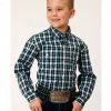 Roper Boys' Plaid Print Long Sleeve Button-Down Western Shirt Teal -Roper Shop 2000352134 442 P1