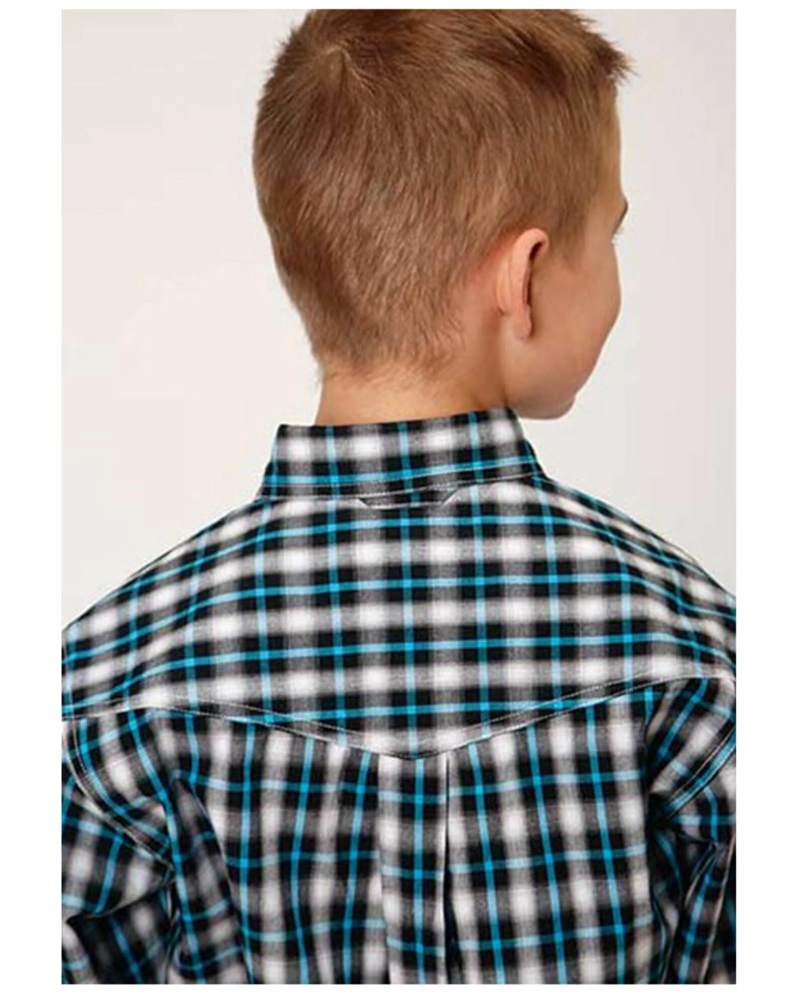 Roper Boys' Plaid Print Long Sleeve Button-Down Western Shirt Teal 4 Roper Boys' Plaid Print Long Sleeve Button-Down Western Shirt Teal - Image 2