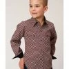 Roper Boys' Diamond Print Snap Long Sleeve Wine Shirt -Roper Shop 2000352135 646 P1