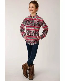 Roper Girls' Multi Floral And Stripe Long Sleeve Snap Western Shirt  -Roper Shop 2000352137 900 P3