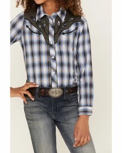 Roper Girls' Blue Plaid Embroidered Yoke Long Sleeve Snap Western Shirt 9 Roper Girls' Blue Plaid Embroidered Yoke Long Sleeve Snap Western Shirt -Roper Shop 2000352140 400 P3