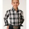 Roper Boys' Amarillo Plaid Print Long Sleeve Western Snap Shirt Black -Roper Shop 2000352180 001 P1