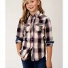 Roper Girls' Black Ombre Plaid Long Sleeve Snap Western Shirt  -Roper Shop 2000352185 001 P1