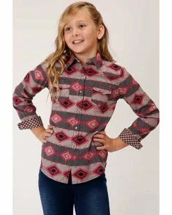 Roper Girls' Red Southwestern Stripe Long Sleeve Snap Western Shirt  -Roper Shop 2000352187 600 P1 1