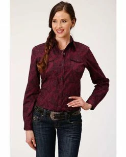 Roper Women's Dark Red Wine Paisley Snap Front Western Shirt - Plus Size