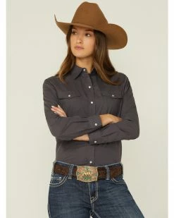 Roper Women's Grey Solid Snap Front Western Shirt 11 Roper Women's Grey Solid Snap Front Western Shirt -Roper Shop 2000352234 020 P1 1