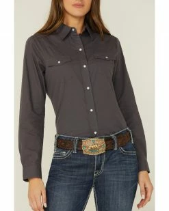 Roper Women's Grey Solid Snap Front Western Shirt 8 Roper Women's Grey Solid Snap Front Western Shirt -Roper Shop 2000352234 020 P2
