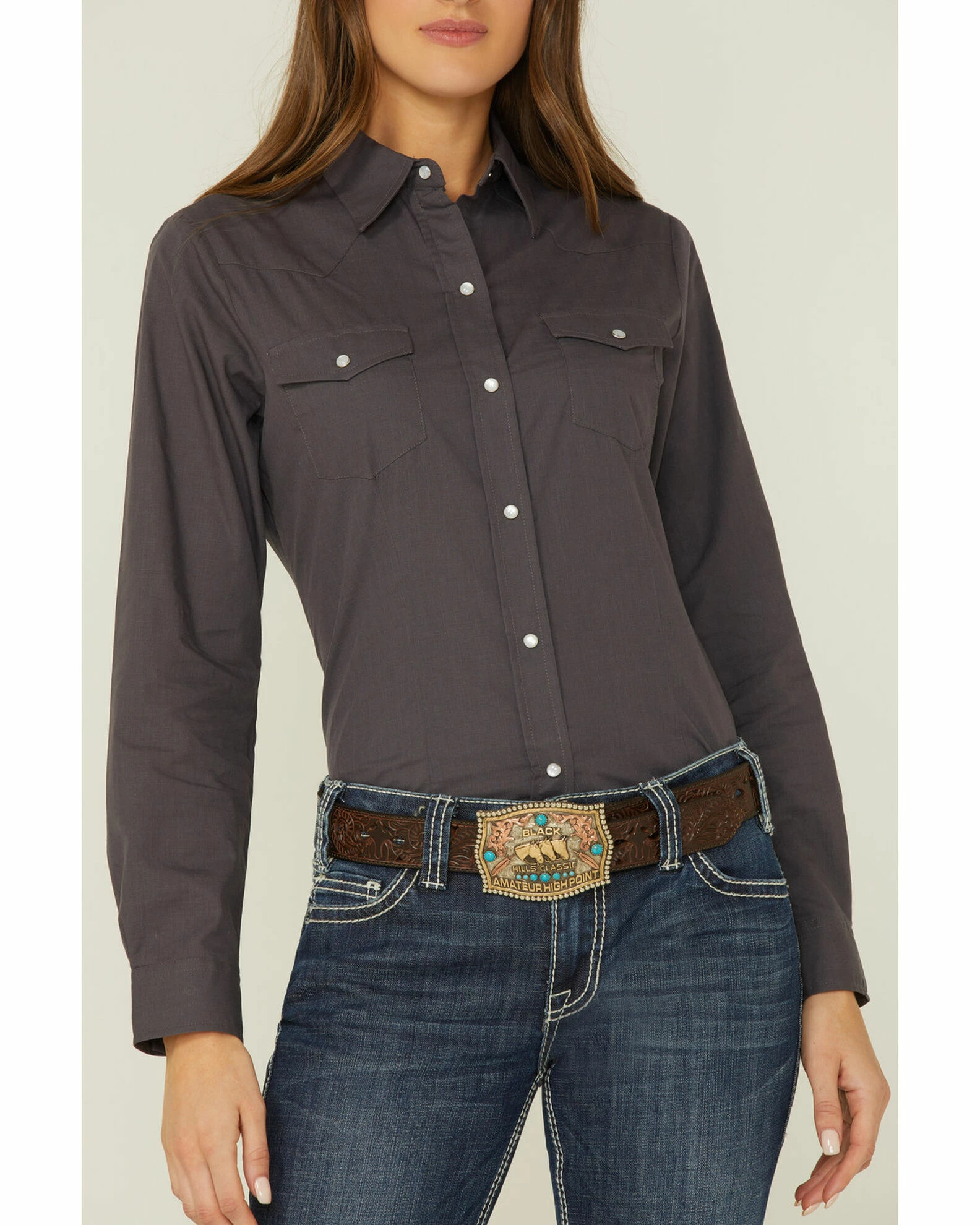 Roper Women's Grey Solid Snap Front Western Shirt 4 Roper Women's Grey Solid Snap Front Western Shirt - Image 2
