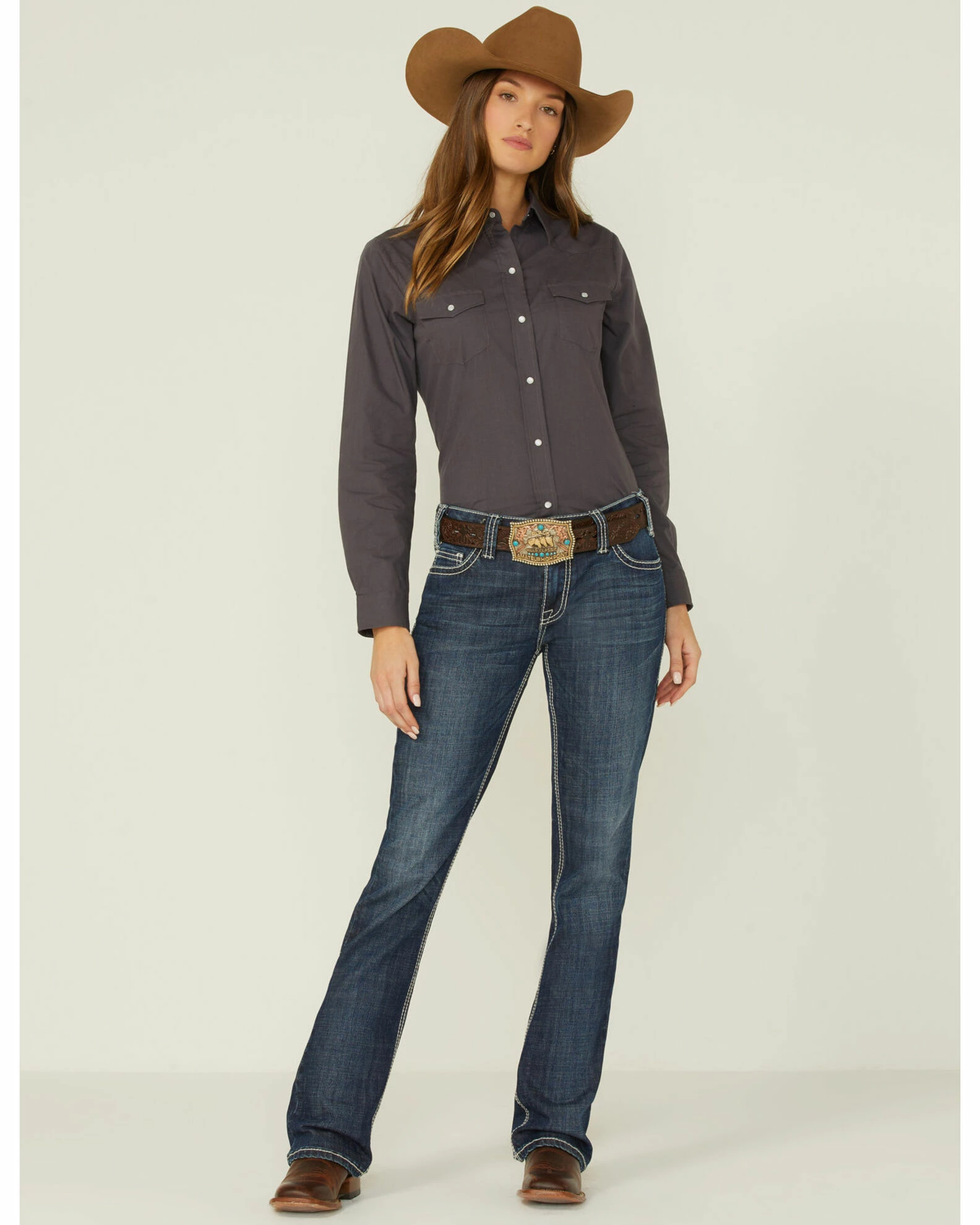 Roper Women's Grey Solid Snap Front Western Shirt 6 Roper Women's Grey Solid Snap Front Western Shirt - Image 4