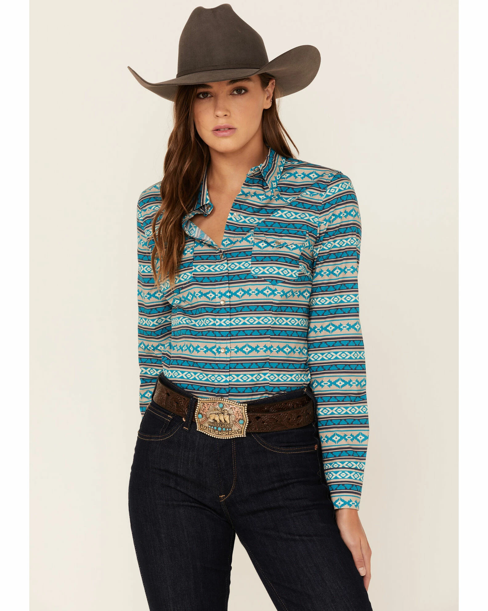 Roper Women's Teal Southwestern Stripe Snap Front Shirt 3 Roper Women's Teal Southwestern Stripe Snap Front Shirt