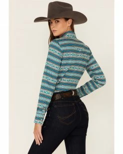 Roper Women's Teal Southwestern Stripe Snap Front Shirt 9 Roper Women's Teal Southwestern Stripe Snap Front Shirt -Roper Shop 2000352235 442 P3