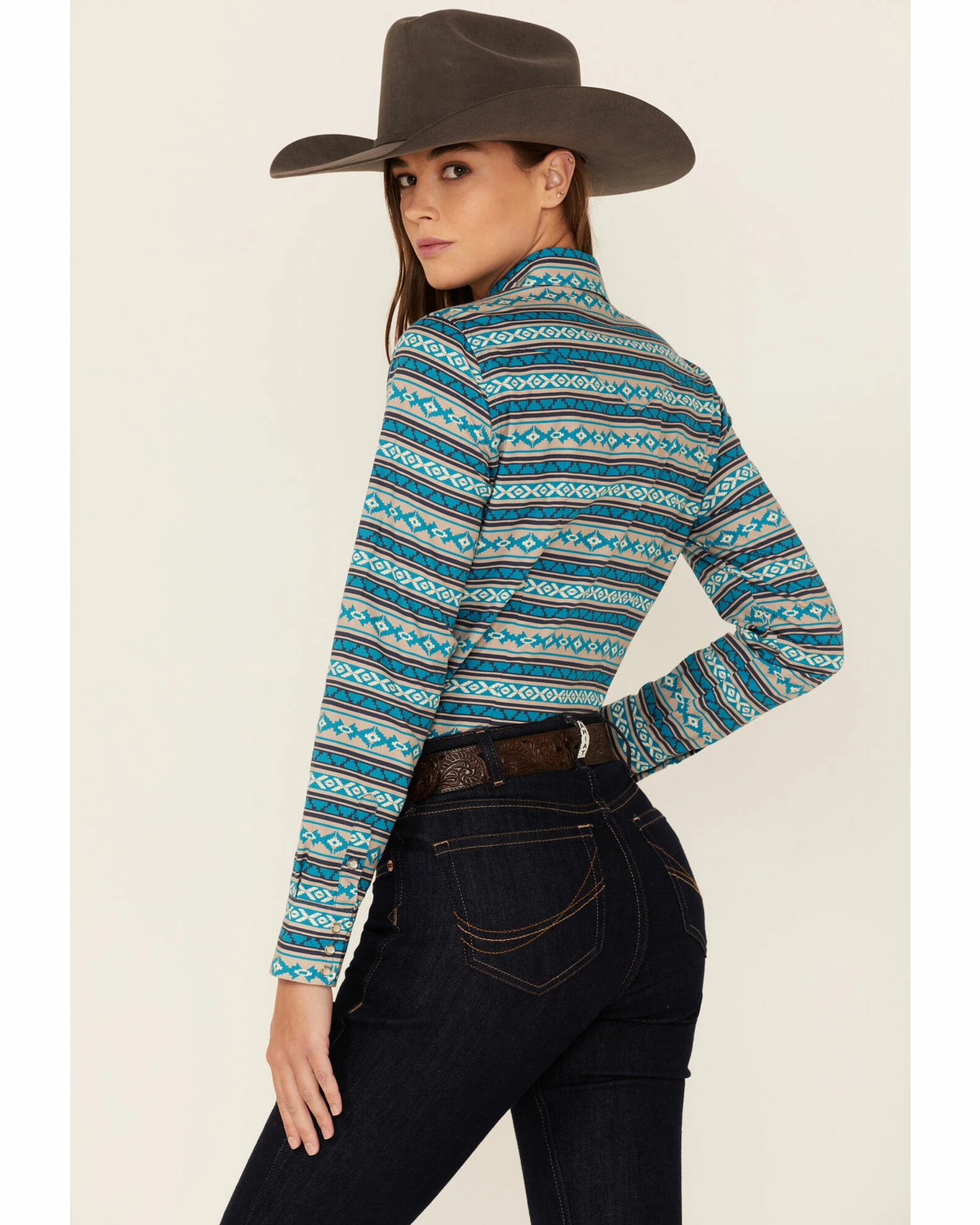 Roper Women's Teal Southwestern Stripe Snap Front Shirt 5 Roper Women's Teal Southwestern Stripe Snap Front Shirt - Image 3
