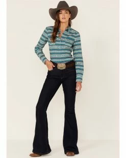 Roper Women's Teal Southwestern Stripe Snap Front Shirt 10 Roper Women's Teal Southwestern Stripe Snap Front Shirt -Roper Shop 2000352235 442 P4