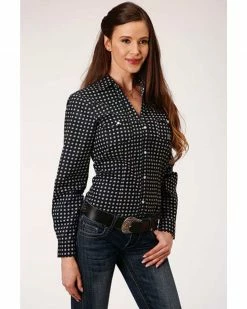 Roper Women's Black Geo Print Long Sleeve Western Shirt - Plus