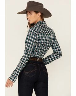Roper Women's Plaid Long Sleeve Western Snap Shirt Teal -Roper Shop 2000352238 442 P3