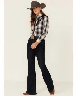 Roper Women's Plaid Print Long Sleeve Snap Western Shirt Black 10 Roper Women's Plaid Print Long Sleeve Snap Western Shirt Black -Roper Shop 2000352242 001 P4