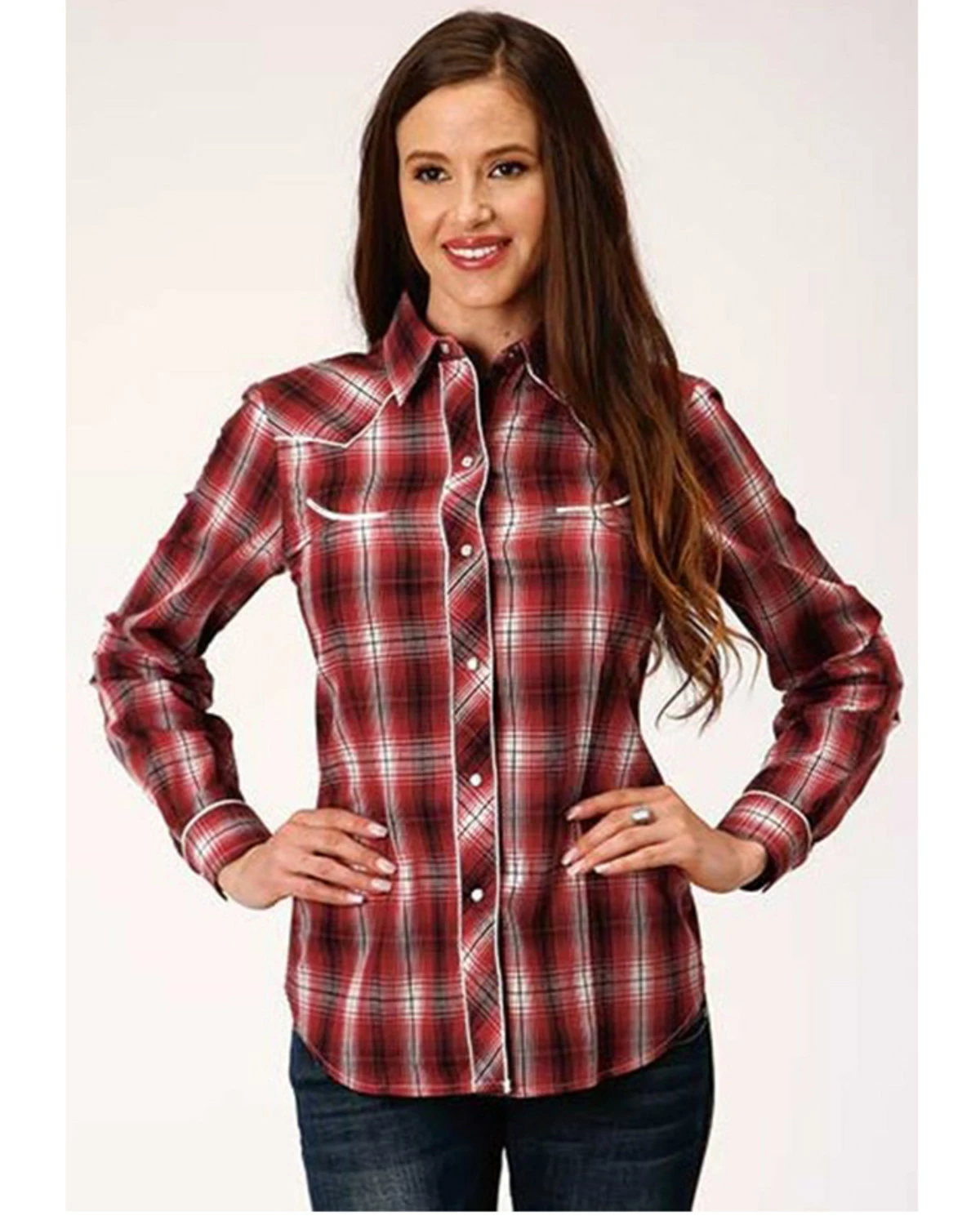 Roper Women's Plaid Print Contrast Piping Long Sleeve Western Snap Shirt Red 5 Roper Women's Plaid Print Contrast Piping Long Sleeve Western Snap Shirt Red - Image 3