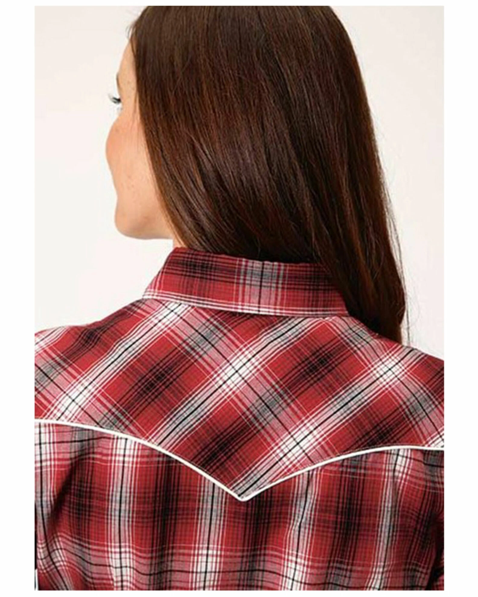 Roper Women's Plaid Print Contrast Piping Long Sleeve Western Snap Shirt Red 4 Roper Women's Plaid Print Contrast Piping Long Sleeve Western Snap Shirt Red - Image 2