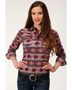 Roper Women's Red Southwestern Print Snap Western Shirt