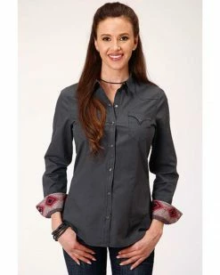 Roper Women's Grey Solid Southwestern Cuff Snap Western Shirt - Plus Size 7 Roper Women's Grey Solid Southwestern Cuff Snap Western Shirt - Plus Size -Roper Shop 2000352249 020 P1 1