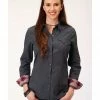 Roper Women's Grey Solid Southwestern Cuff Snap Western Shirt - Plus Size 2 Roper Women's Grey Solid Southwestern Cuff Snap Western Shirt - Plus Size -Roper Shop 2000352249 020 P1