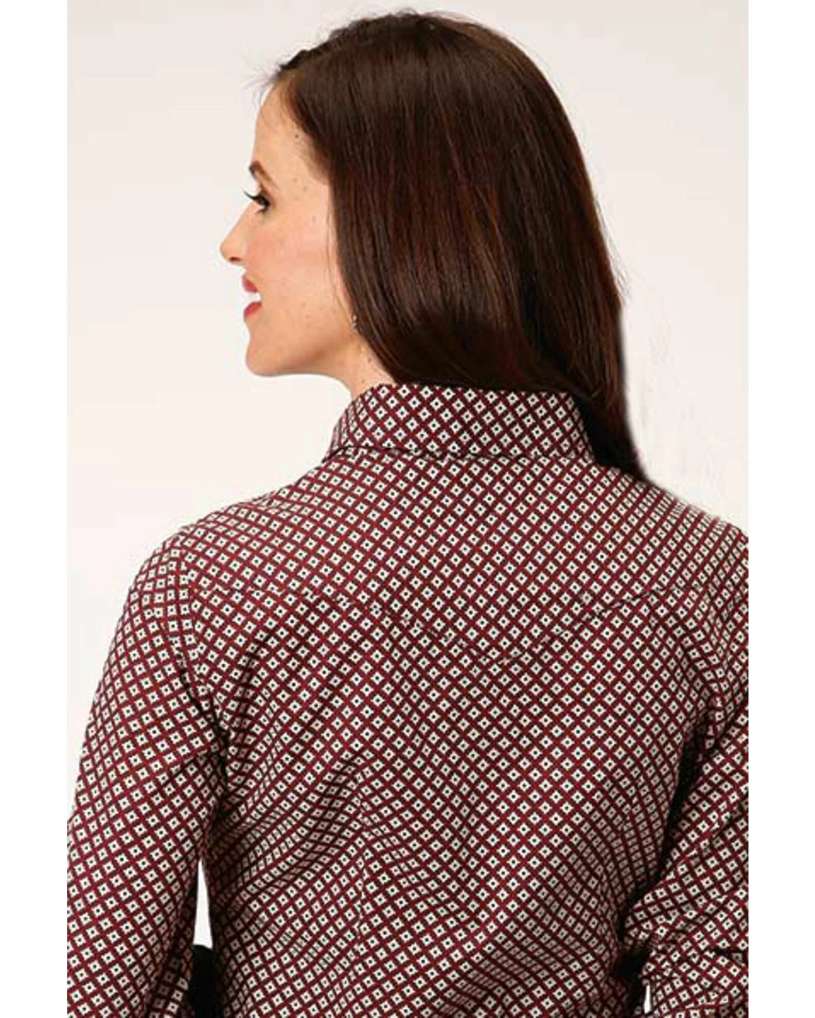 Roper Women's Red Diamond Print Snap Western Shirt 4 Roper Women's Red Diamond Print Snap Western Shirt - Image 2