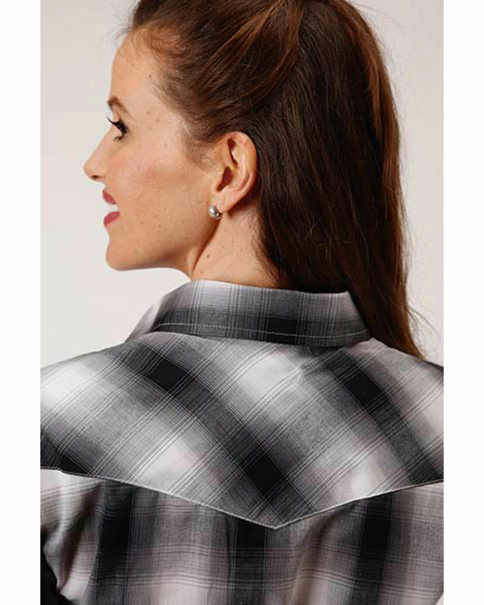 Roper Women's Black & White Plaid Snap Front Western Shirt 4 Roper Women's Black & White Plaid Snap Front Western Shirt - Image 2