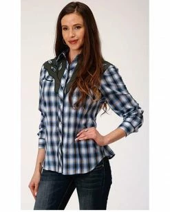 Roper Women's Plaid Print Contrast Yoke Long Sleeve Western Snap Shirt Blue 7 Roper Women's Plaid Print Contrast Yoke Long Sleeve Western Snap Shirt Blue -Roper Shop 2000352255 400 P1 1