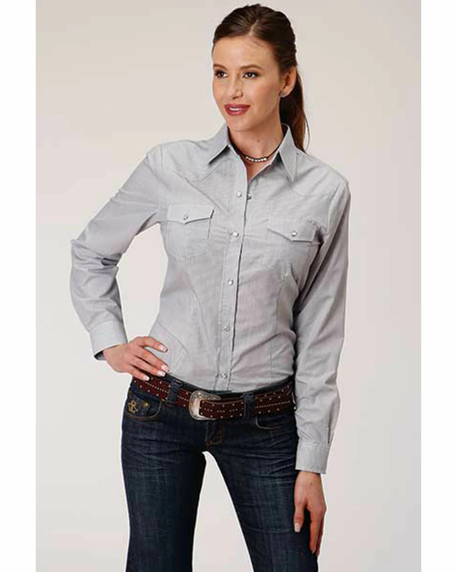 Roper Women's Blue & White Stripe Snap Front Western Shirt 3 Roper Women's Blue & White Stripe Snap Front Western Shirt
