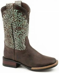 Roper Girls' Green Monterey Swirls Oiled Leather Western Boot - Square Toe 
