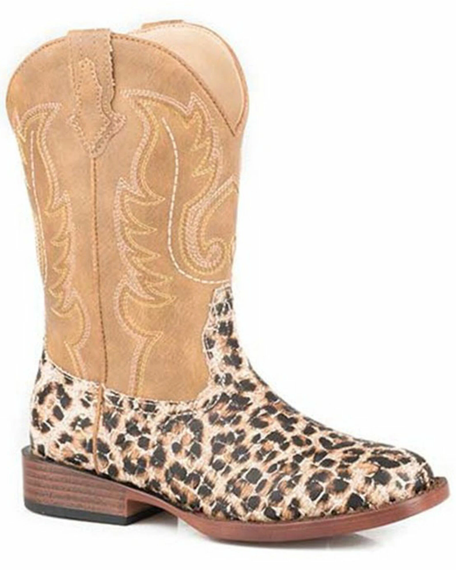Roper Girls' Glitter Leopard Faux Leather Western Boot - Square Toe 3 Roper Girls' Glitter Leopard Faux Leather Western Boot - Square Toe