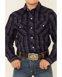Roper Boys' Multi Windowpane Plaid Long Sleeve Snap Western Shirt Navy 9 Roper Boys' Multi Windowpane Plaid Long Sleeve Snap Western Shirt Navy -Roper Shop 2000353941 410 P3