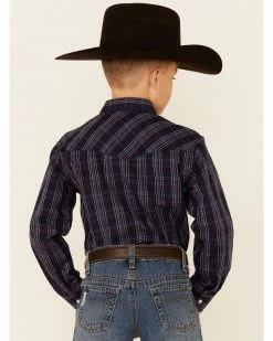 Roper Boys' Multi Windowpane Plaid Long Sleeve Snap Western Shirt Navy 10 Roper Boys' Multi Windowpane Plaid Long Sleeve Snap Western Shirt Navy -Roper Shop 2000353941 410 P4