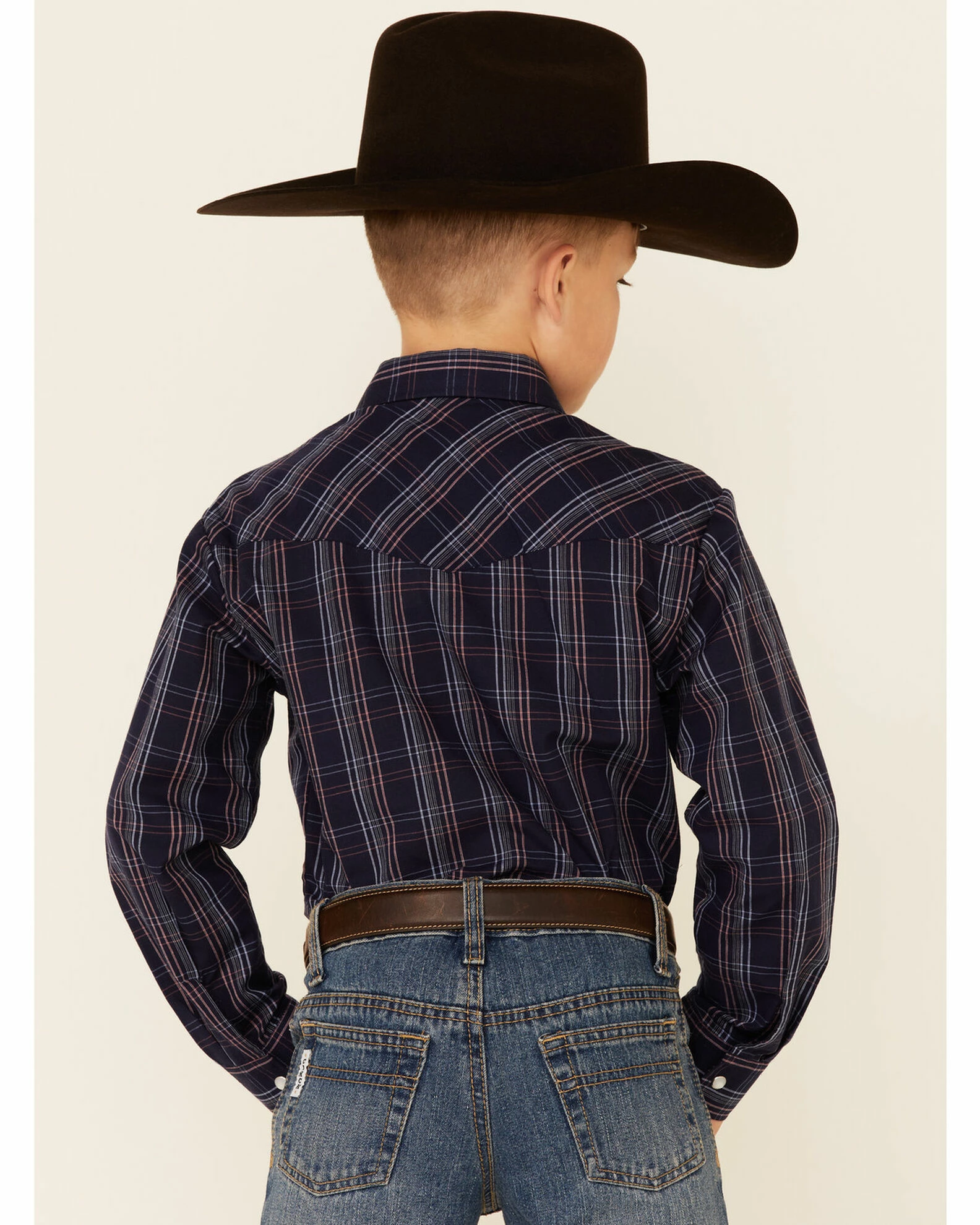 Roper Boys' Multi Windowpane Plaid Long Sleeve Snap Western Shirt Navy 6 Roper Boys' Multi Windowpane Plaid Long Sleeve Snap Western Shirt Navy - Image 4