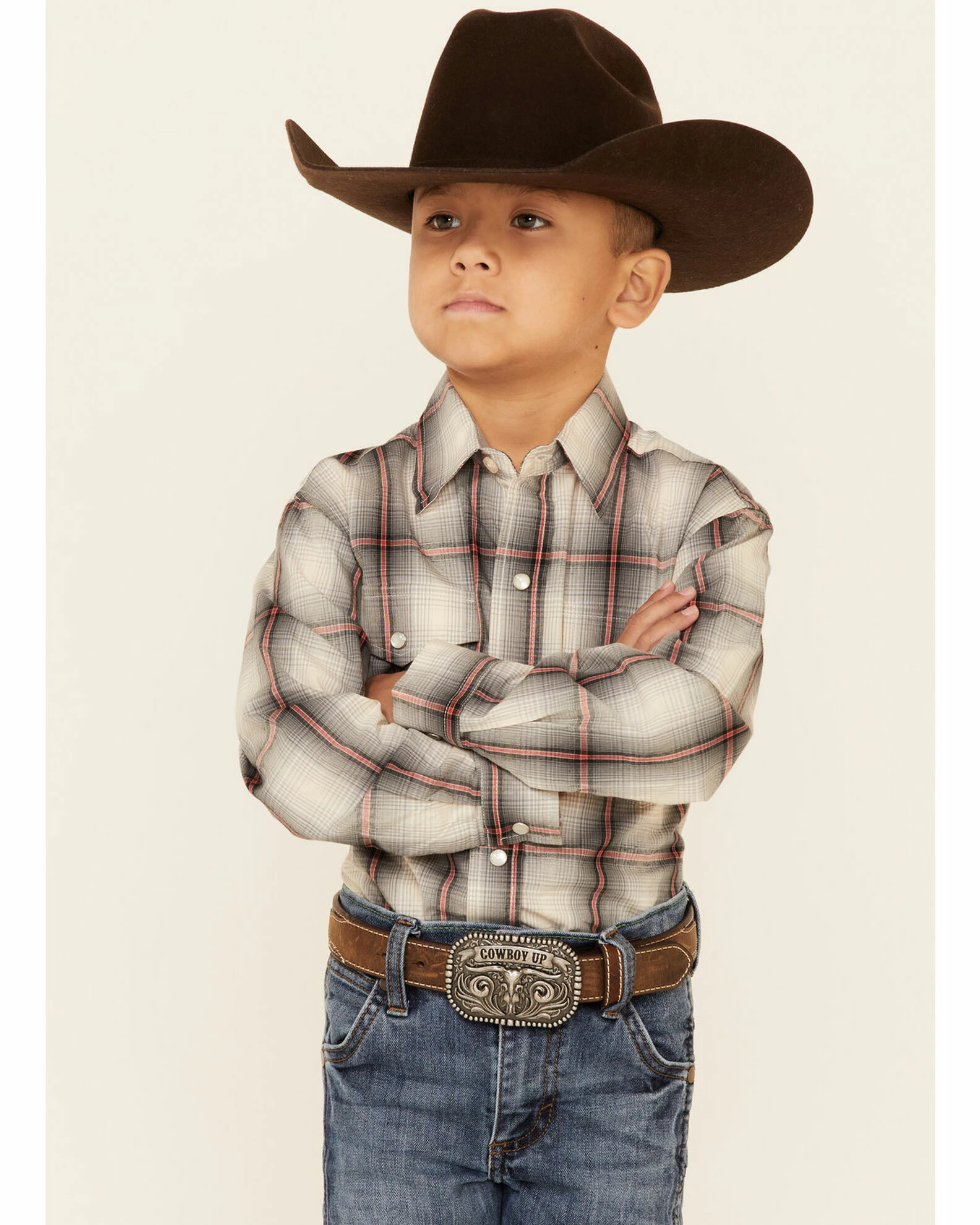 Roper Boys' Grey Smoke Ombre Plaid Long Sleeve Snap Western Shirt 3 Roper Boys' Grey Smoke Ombre Plaid Long Sleeve Snap Western Shirt