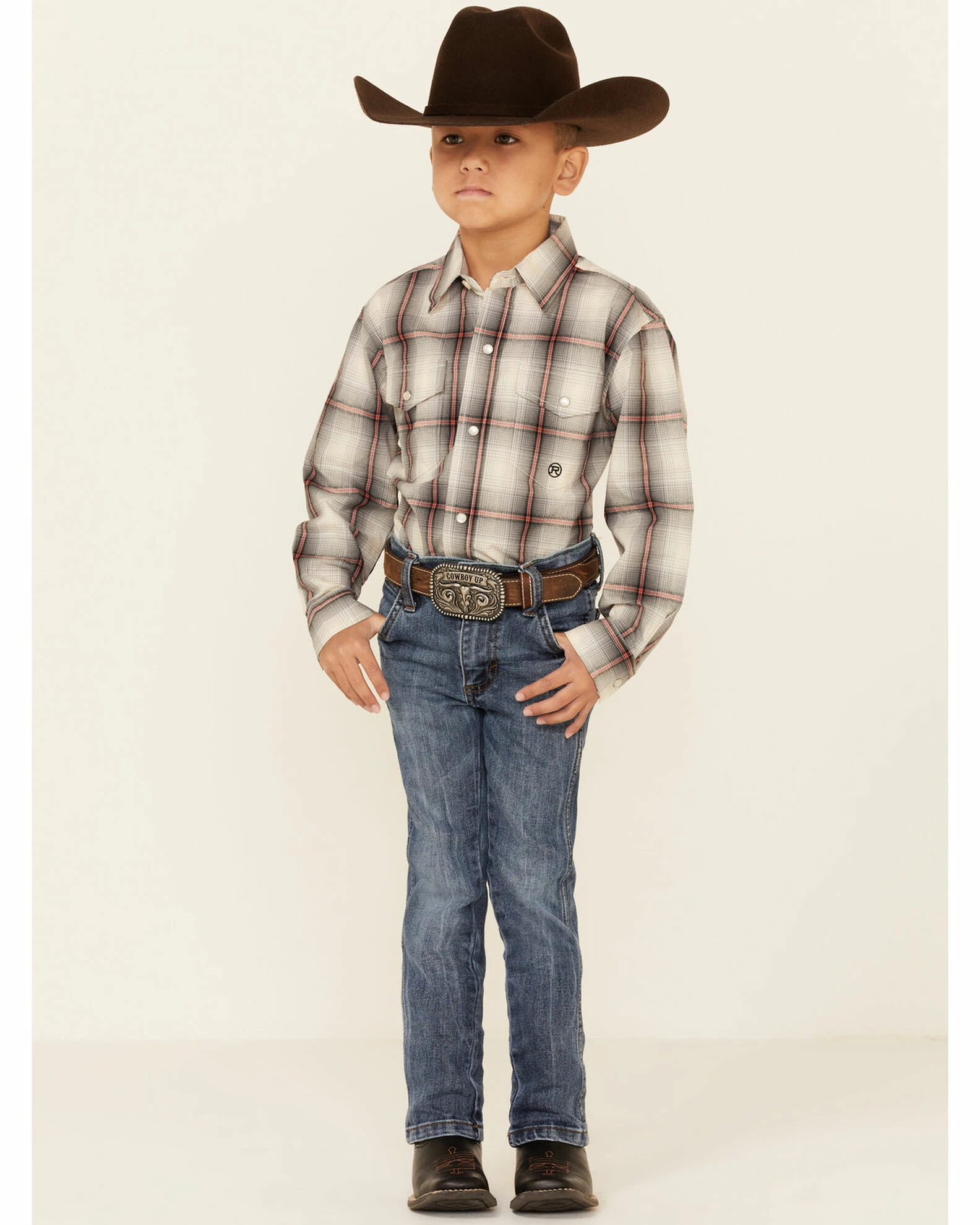 Roper Boys' Grey Smoke Ombre Plaid Long Sleeve Snap Western Shirt 4 Roper Boys' Grey Smoke Ombre Plaid Long Sleeve Snap Western Shirt - Image 2