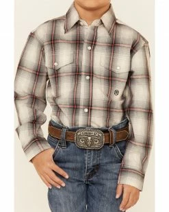 Roper Boys' Grey Smoke Ombre Plaid Long Sleeve Snap Western Shirt 8 Roper Boys' Grey Smoke Ombre Plaid Long Sleeve Snap Western Shirt -Roper Shop 2000353946 020 P3