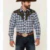 Roper Men's Blue Fancy Applique Plaid Long Sleeve Snap Western Shirt  -Roper Shop 2000354128 400 P1
