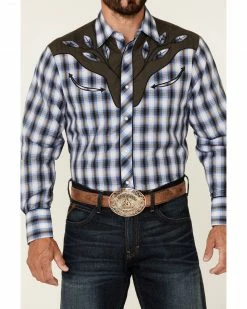 Roper Men's Blue Fancy Applique Plaid Long Sleeve Snap Western Shirt 9 Roper Men's Blue Fancy Applique Plaid Long Sleeve Snap Western Shirt -Roper Shop 2000354128 400 P3