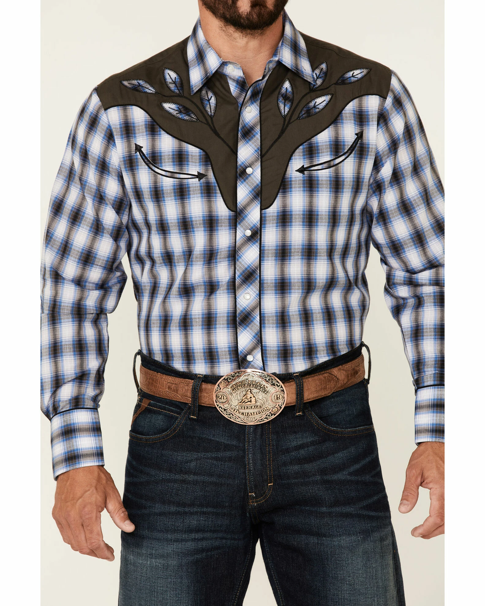 Roper Men's Blue Fancy Applique Plaid Long Sleeve Snap Western Shirt 5 Roper Men's Blue Fancy Applique Plaid Long Sleeve Snap Western Shirt - Image 3